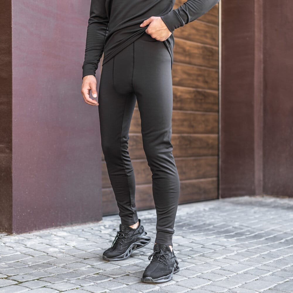 Чоловіча термобілизна зимова на флісі вологовивідна Pobedov Teplo чорне