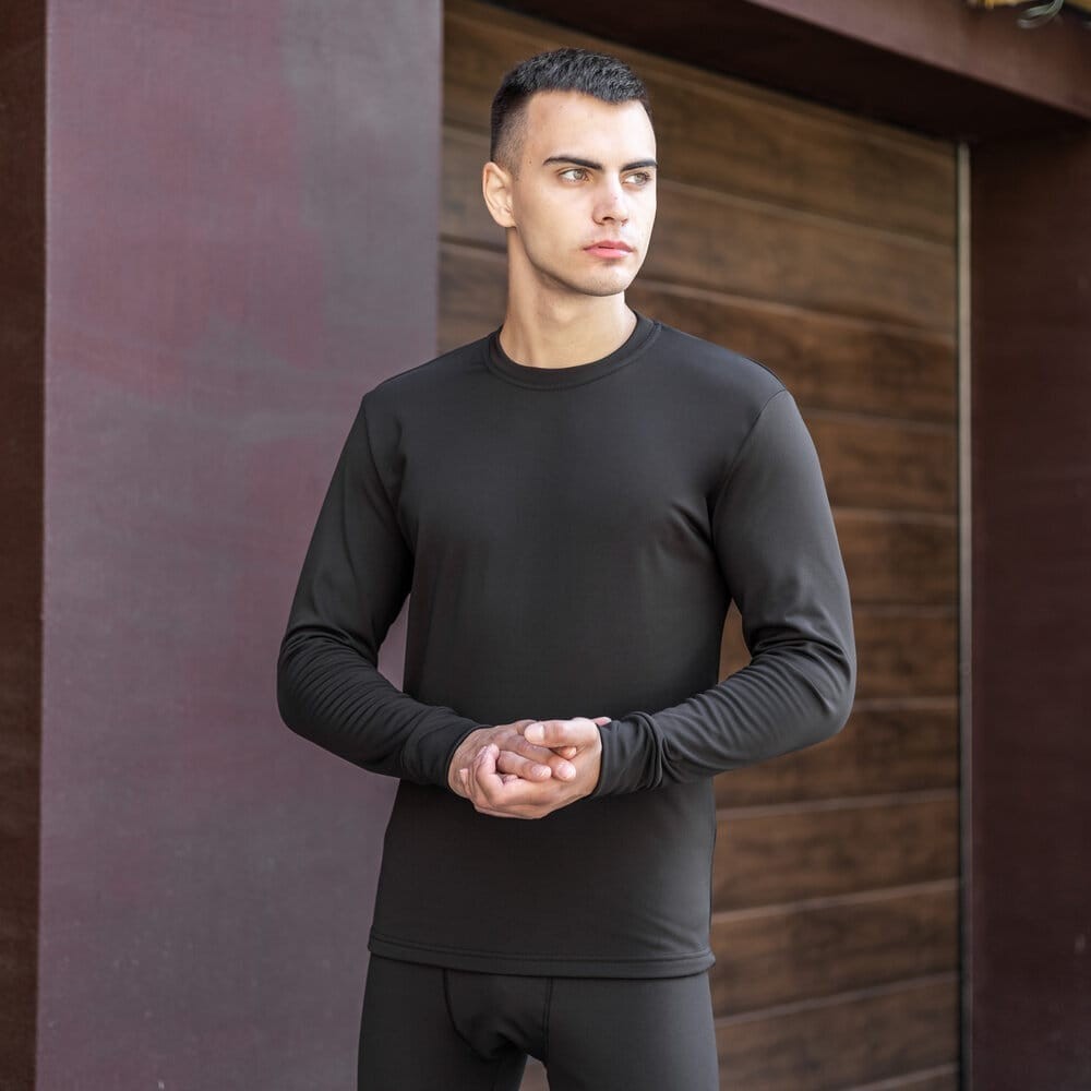 Чоловіча термобілизна зимова на флісі вологовивідна Pobedov Teplo чорне, укр, укр