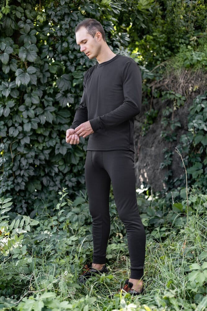 Чоловіча термобілизна зимова на флісі вологовивідна Pobedov Teplo чорне, укр, укр