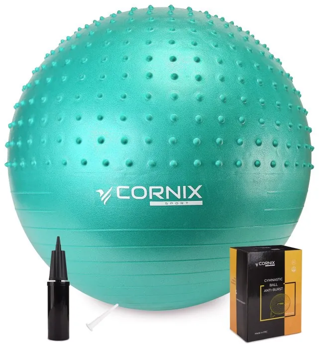 М'яч для фітнесу (фітбол) Cornix 55 см напівмасажний Anti-Burst XR-0464 Mint