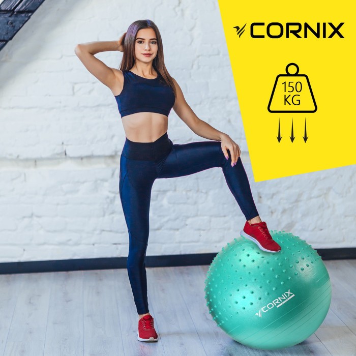 М'яч для фітнесу (фітбол) Cornix 55 см напівмасажний Anti-Burst XR-0464 Mint
