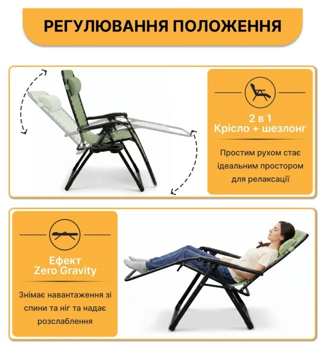Раскладное кресло шезлонг LEOBRO Zero Gravity Premium Pistachio (LB-ZGC-G2-PST)
