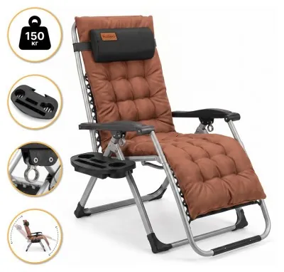 Розкладне крісло шезлонг LEOBRO Zero Gravity Premium Plus Коричневе (LB-ZGC-E1-BRN)