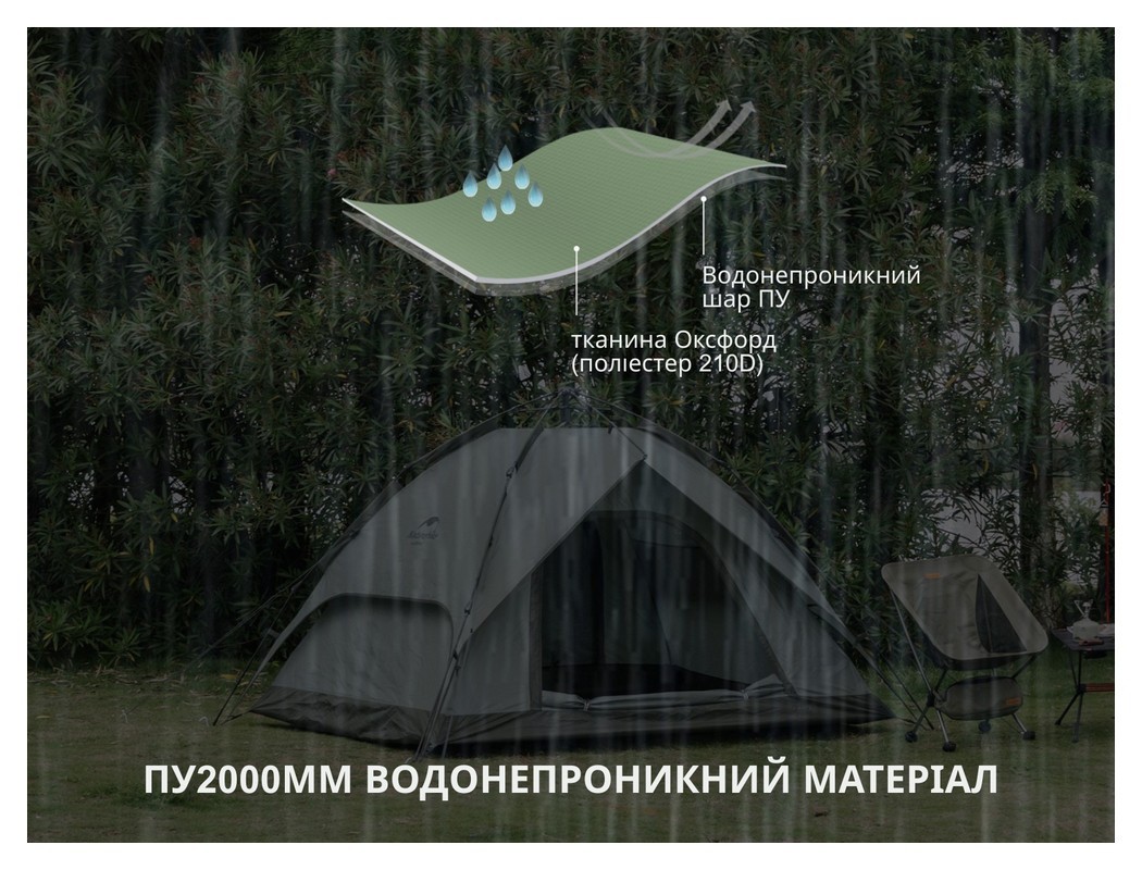 Намет тримісний автоматичний Naturehike NH21ZP008, темно-зелений, укр, укр