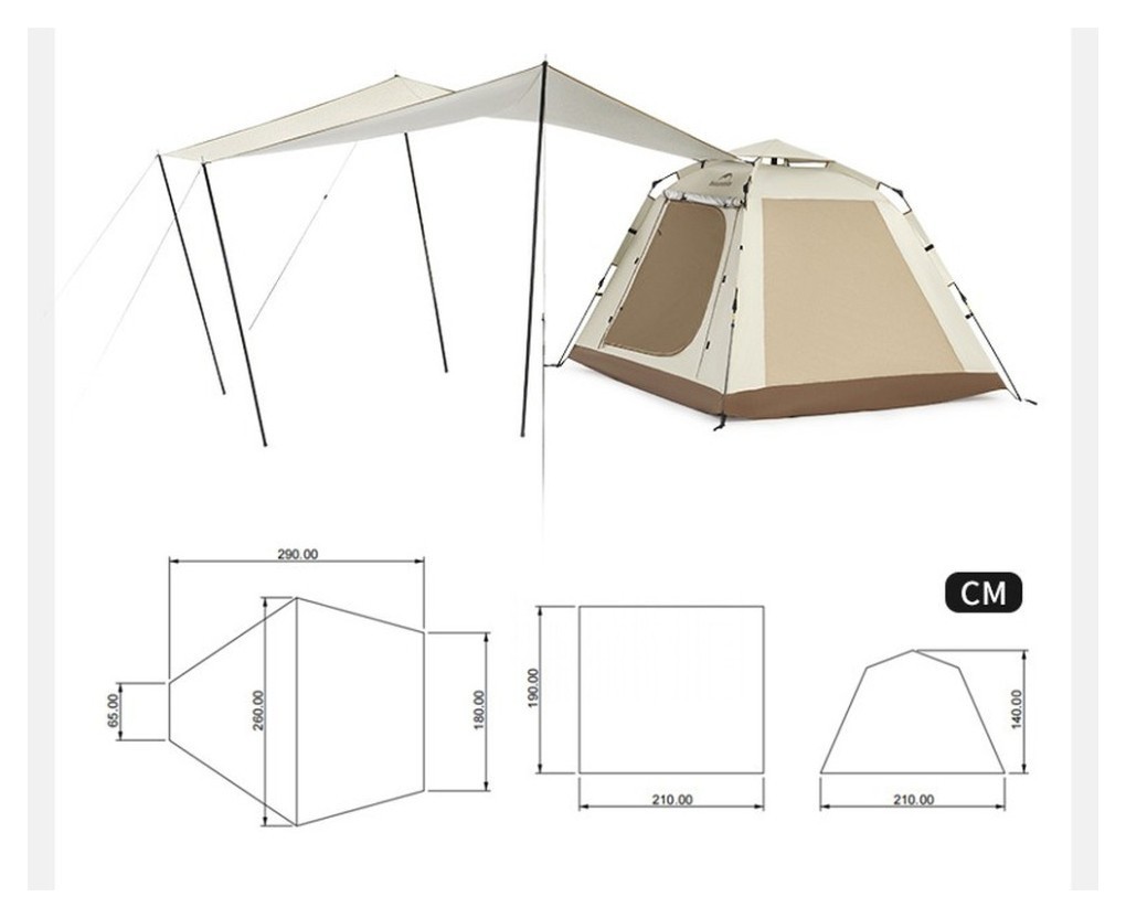 Намет тримісний автоматичний із тентом Naturehike Ango Picnic CNK2450WS021, коричневий