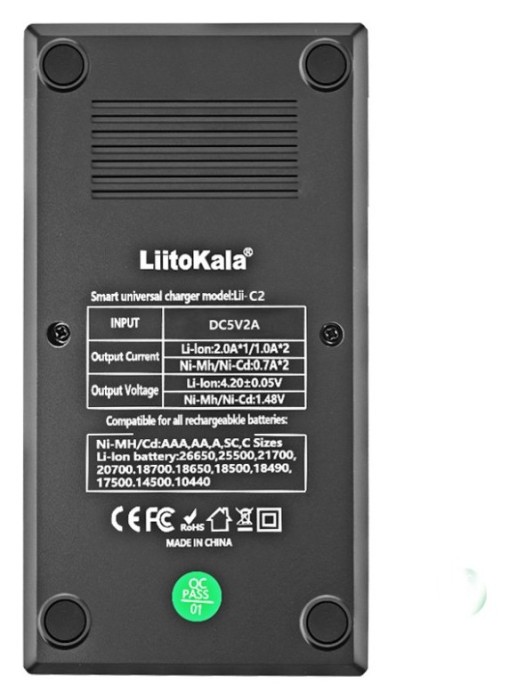 Зарядний пристрій Liitokala Lii-C2, Ni-Mh/Li-ion/Li-Fe, Micro USB, LED
