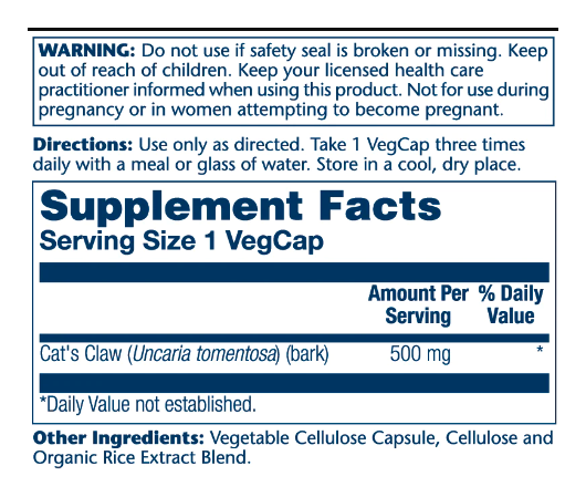 Cat's Claw 500mg - 100 vcaps