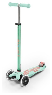 Самокат MICRO серии "Maxi Deluxe LED" - МЯТНЫЙ (до 50 кг, 3-х колесный, свет)