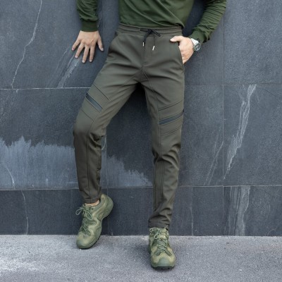 Штани карго чоловічі зимові з кишенями хакі Pobedov San Andreas
