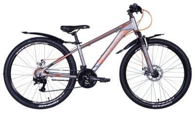 Велосипед 26" Discovery BASTION AM DD 2024 (серебристо-оранжевый (м))