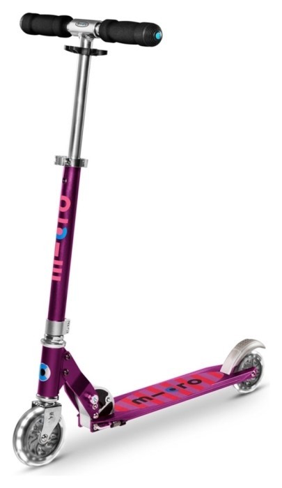 Самокат MICRO серии "Sprite LED" – ФІОЛЕТОВИЙ (складаний, дека у смужку, до 100 kg, двоколісний, сві, укр, укр
