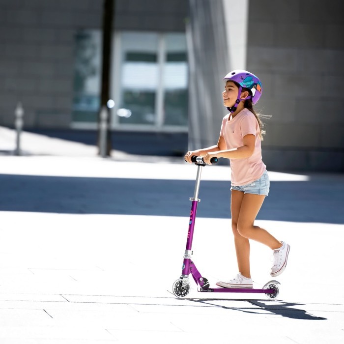 Самокат MICRO серии "Sprite LED" – ФІОЛЕТОВИЙ (складаний, дека у смужку, до 100 kg, двоколісний, сві, укр, укр