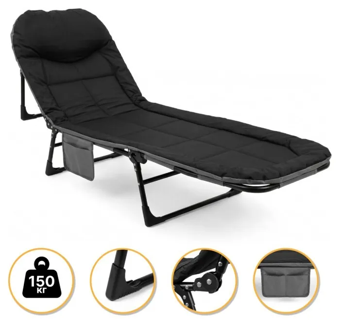 Розкладне ліжко (розкладачка) з вбудованим матрацом LEOBRO Black (LB-FB-M1-BLK)