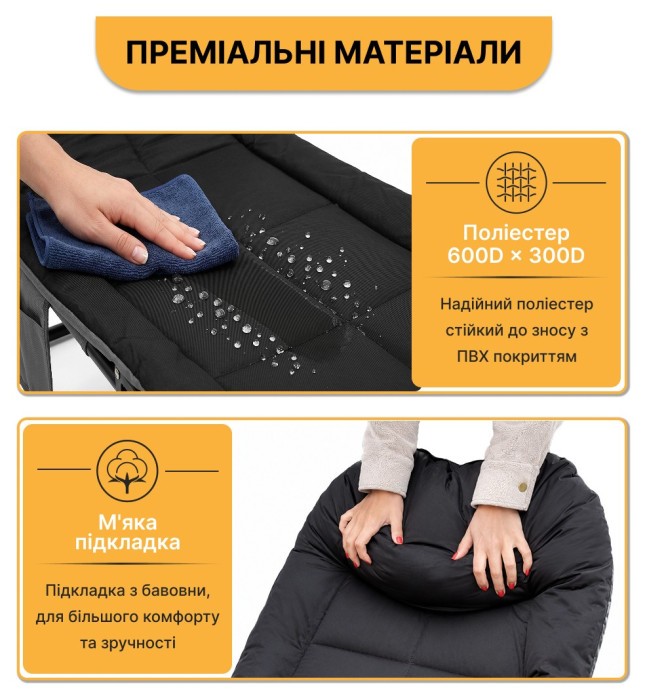 Розкладне ліжко (розкладачка) з вбудованим матрацом LEOBRO Black (LB-FB-M1-BLK)