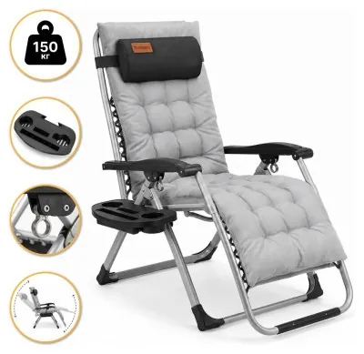 Розкладне крісло шезлонг LEOBRO Zero Gravity Premium Plus Сірий (LB-ZGC-E1-GRY)