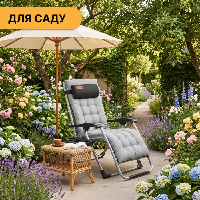 Розкладне крісло шезлонг LEOBRO Zero Gravity Premium Plus Сірий (LB-ZGC-E1-GRY)