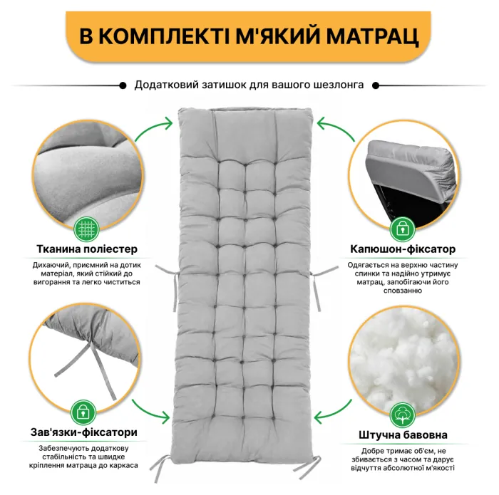 Розкладне крісло шезлонг LEOBRO Zero Gravity Premium Plus Сірий (LB-ZGC-E1-GRY)