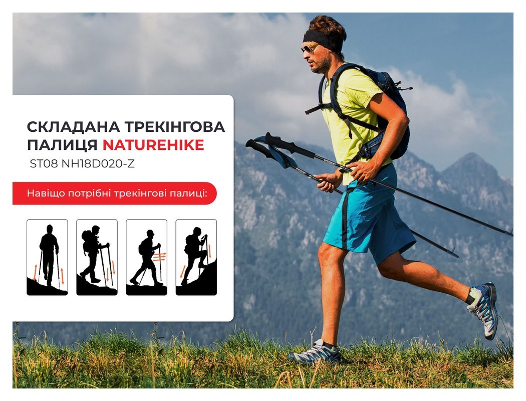 Трекінгова палиця Naturehike ST08 NH18D020-Z, 120 см, бордова, укр, укр