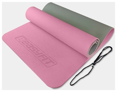 Коврик для йоги и фитнеса EasyFit TPE+TC 6 мм двухслойный розово-серый