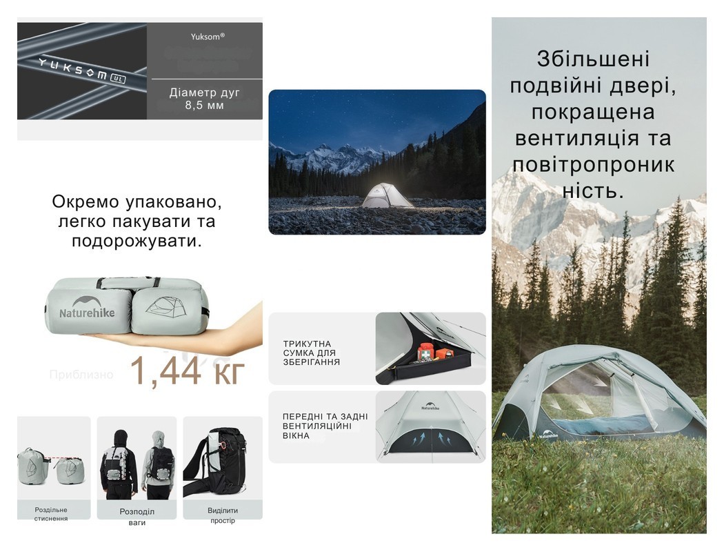 Намет двомісний ультралегкий Naturehike Star River UL CNK2450WS022, коричневий, укр, укр