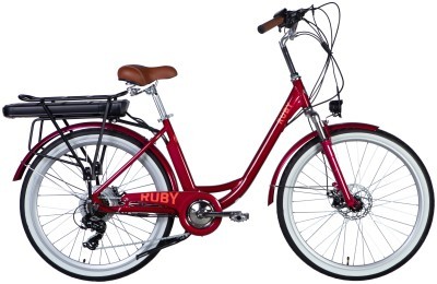 Велосипед с электроприводом 26" AL Dorozhnik eRUBY DD FR рама-17" 48B 12.5А*ч 500Вт бордовый YS 7496 2025