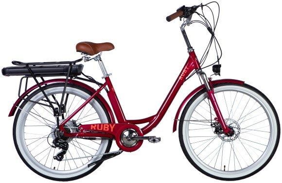 Велосипед з електроприводом 26" AL Dorozhnik eRUBY DD FR рама-17" 48B 12.5А*г 500Вт бордовий YS 7496 2025, укр