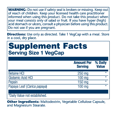Betaine HCl 250mg - 180 vcaps