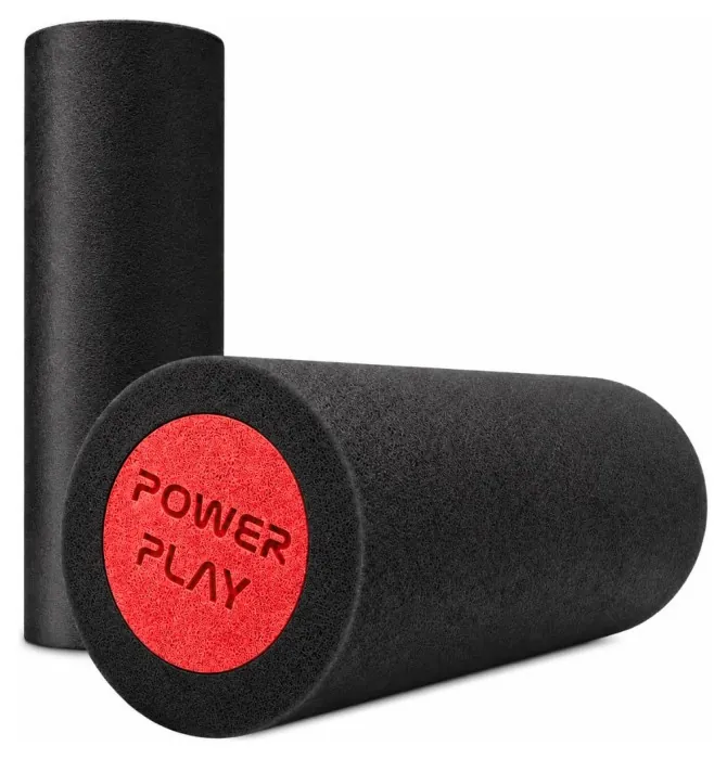 Массажний ролик (ролер) гладкий PowerPlay 4021 Fitness Roller Чорно-червоний (30x15см.)