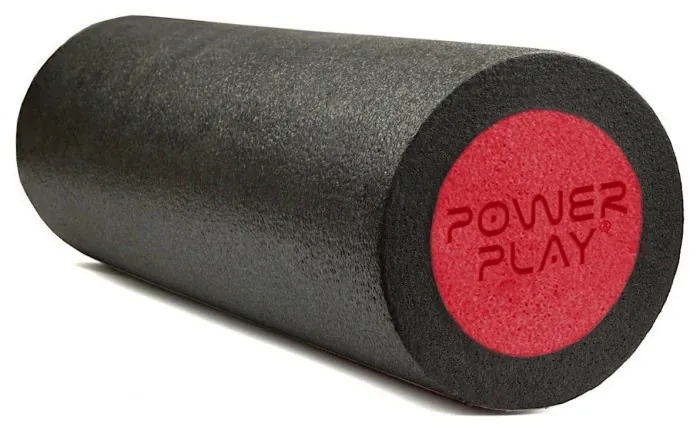 Массажний ролик (ролер) гладкий PowerPlay 4021 Fitness Roller Чорно-червоний (30x15см.)