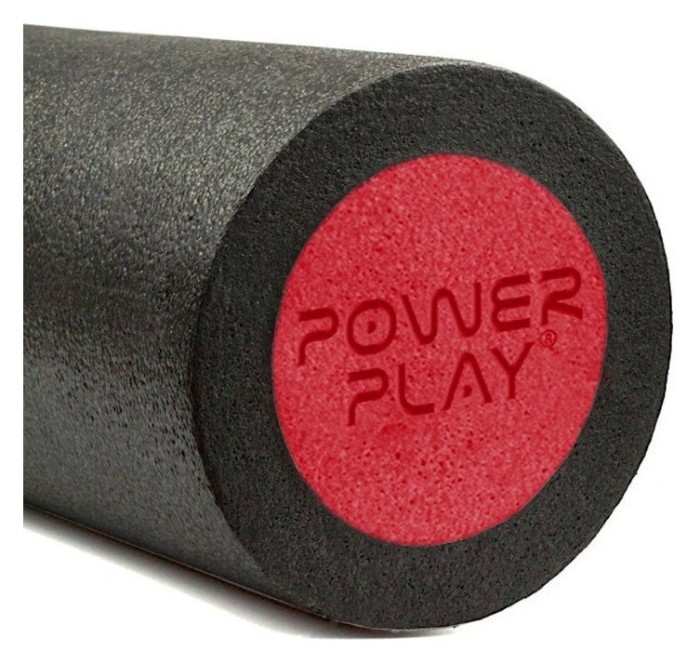 Массажний ролик (ролер) гладкий PowerPlay 4021 Fitness Roller Чорно-червоний (30x15см.)