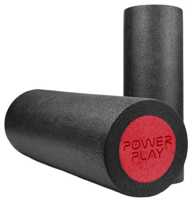 Массажний ролик (ролер) гладкий PowerPlay 4021 Fitness Roller Чорно-червоний (30x15см.)