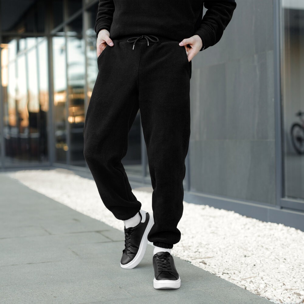 Флісовий зимовий чоловічий костюм Pobedov Mariot. Чорний чоловічий флісовий костюм, укр, укр