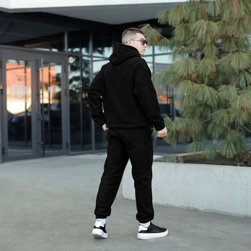 Флісовий зимовий чоловічий костюм Pobedov Mariot. Чорний чоловічий флісовий костюм, укр, укр