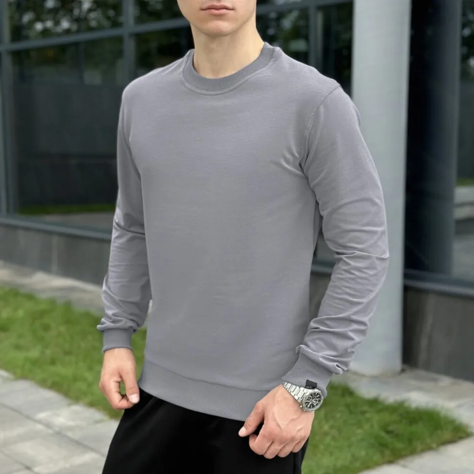 Світшот чоловічий однотонний сталевий Pobedov 001 (S)