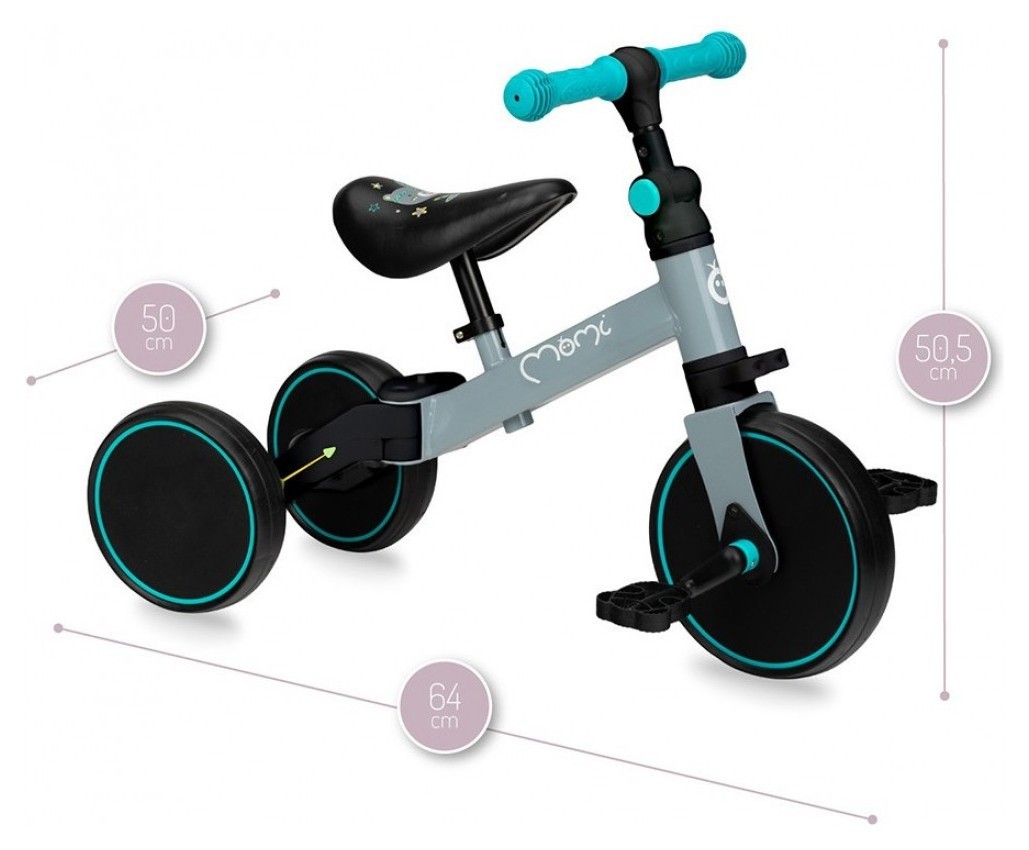 Біговел-велосипед MoMi LORIS 4 в 1 Grey-Turquoise, укр, укр