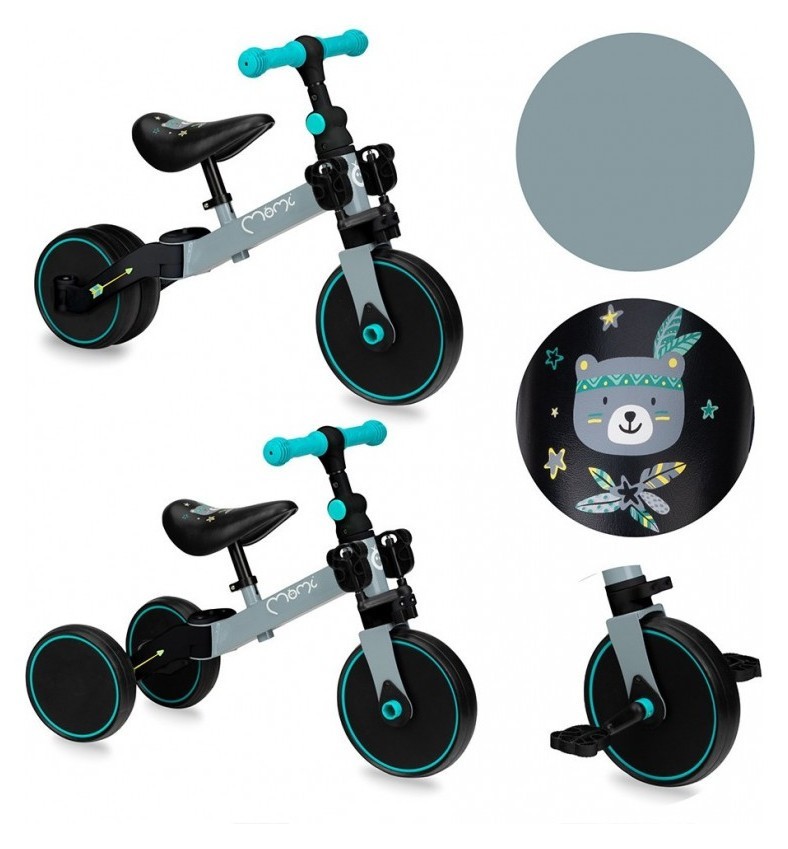 Біговел-велосипед MoMi LORIS 4 в 1 Grey-Turquoise, укр, укр