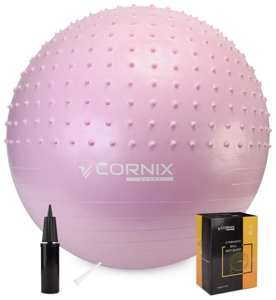 М'яч для фітнесу (фітбол) Cornix 55 см напівмасажний Anti-Burst XR-0465 Light Pink (LFXR-0465)
