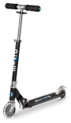 Самокат MICRO серии "Sprite LED" - ЧЕРНЫЙ (складной, до 100 kg, двухколесный, свет)