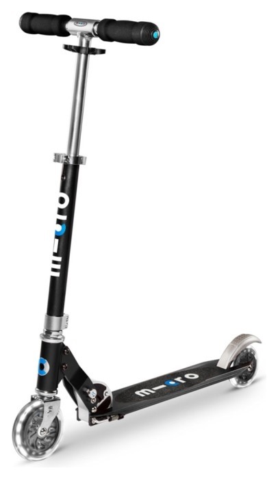 Самокат MICRO серии "Sprite LED" – ЧОРНИЙ (складаний, до 100 kg, двоколісний, світло), укр, укр