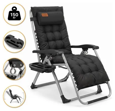 Раскладное кресло шезлонг LEOBRO Zero Gravity Premium Plus Черное (LB-ZGC-E1-BLK)