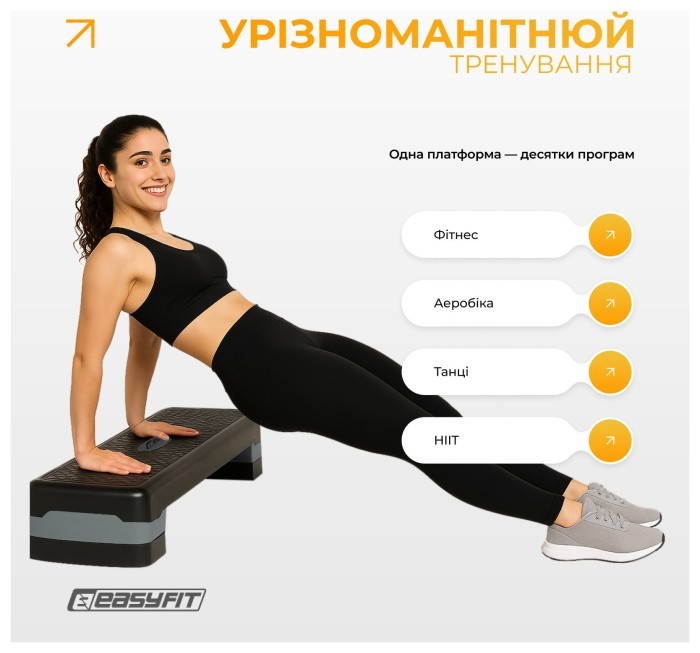 Степ-платформа EasyFit Step-B 2-ступінчаста сіра, укр, укр