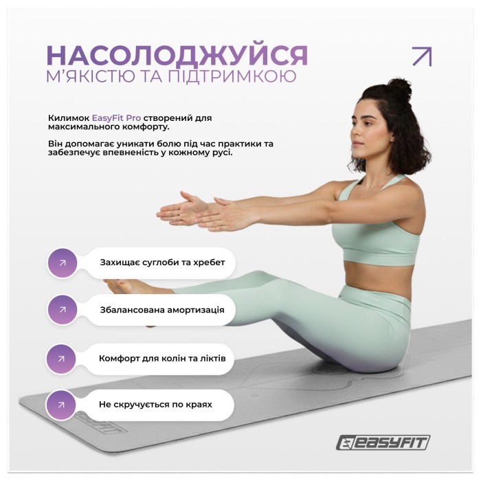 Килимок для йоги професійний EasyFit Pro каучук 5 мм Сірий, укр, укр