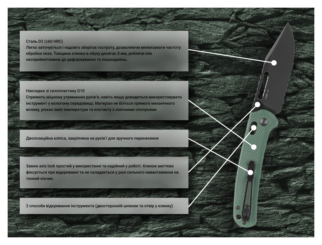 Чем складной Ganzo G768PT-GB сине-зеленый, черный клинок