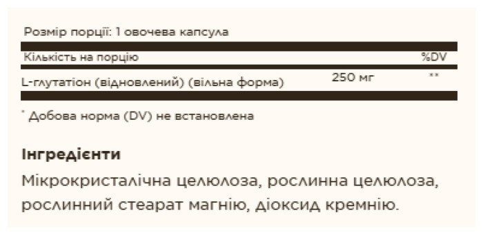 Reduced L-Glutathione 250mg - 30 vcaps