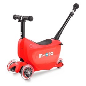 Самокат MICRO серии Mini2go Deluxe Plus – КРАСНЫЙ (до 50 kg, до 20 kg с сиденьем, 3-х кругов)