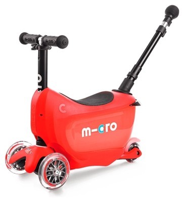 Самокат MICRO серии Mini2go Deluxe Plus - КРАСНЫЙ (до 50 kg, до 20 kg с сиденьем, 3-х кол.)