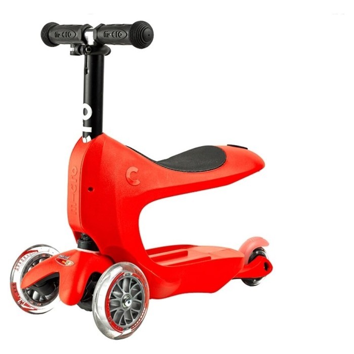 Самокат MICRO серии Mini2go Deluxe Plus - КРАСНЫЙ (до 50 kg, до 20 kg с сиденьем, 3-х кол.)