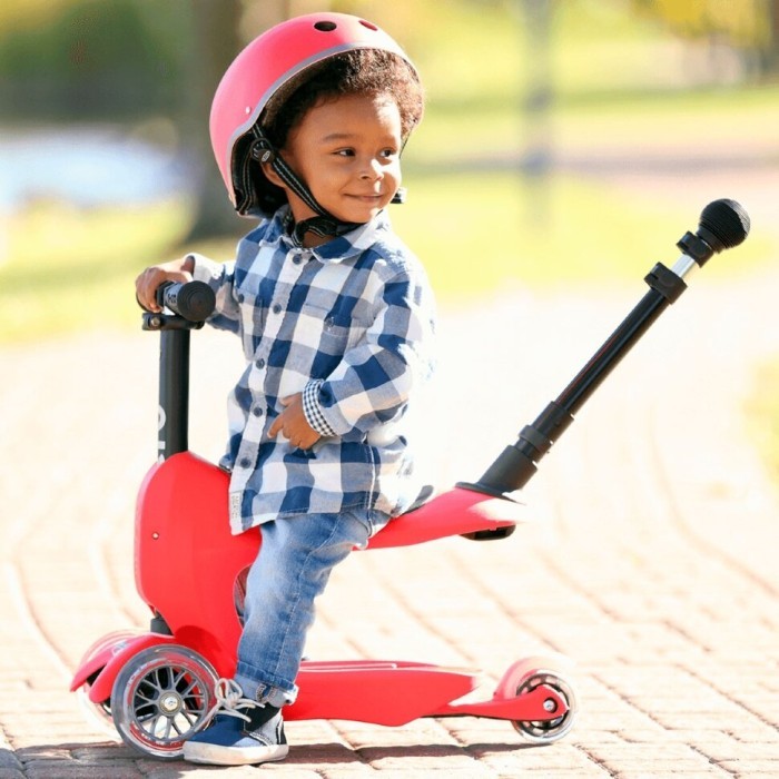 Самокат MICRO серии Mini2go Deluxe Plus - КРАСНЫЙ (до 50 kg, до 20 kg с сиденьем, 3-х кол.)