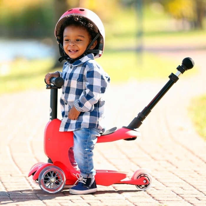 Самокат MICRO серии Mini2go Deluxe Plus - КРАСНЫЙ (до 50 kg, до 20 kg с сиденьем, 3-х кол.)