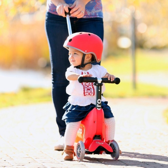 Самокат MICRO серии Mini2go Deluxe Plus - КРАСНЫЙ (до 50 kg, до 20 kg с сиденьем, 3-х кол.)